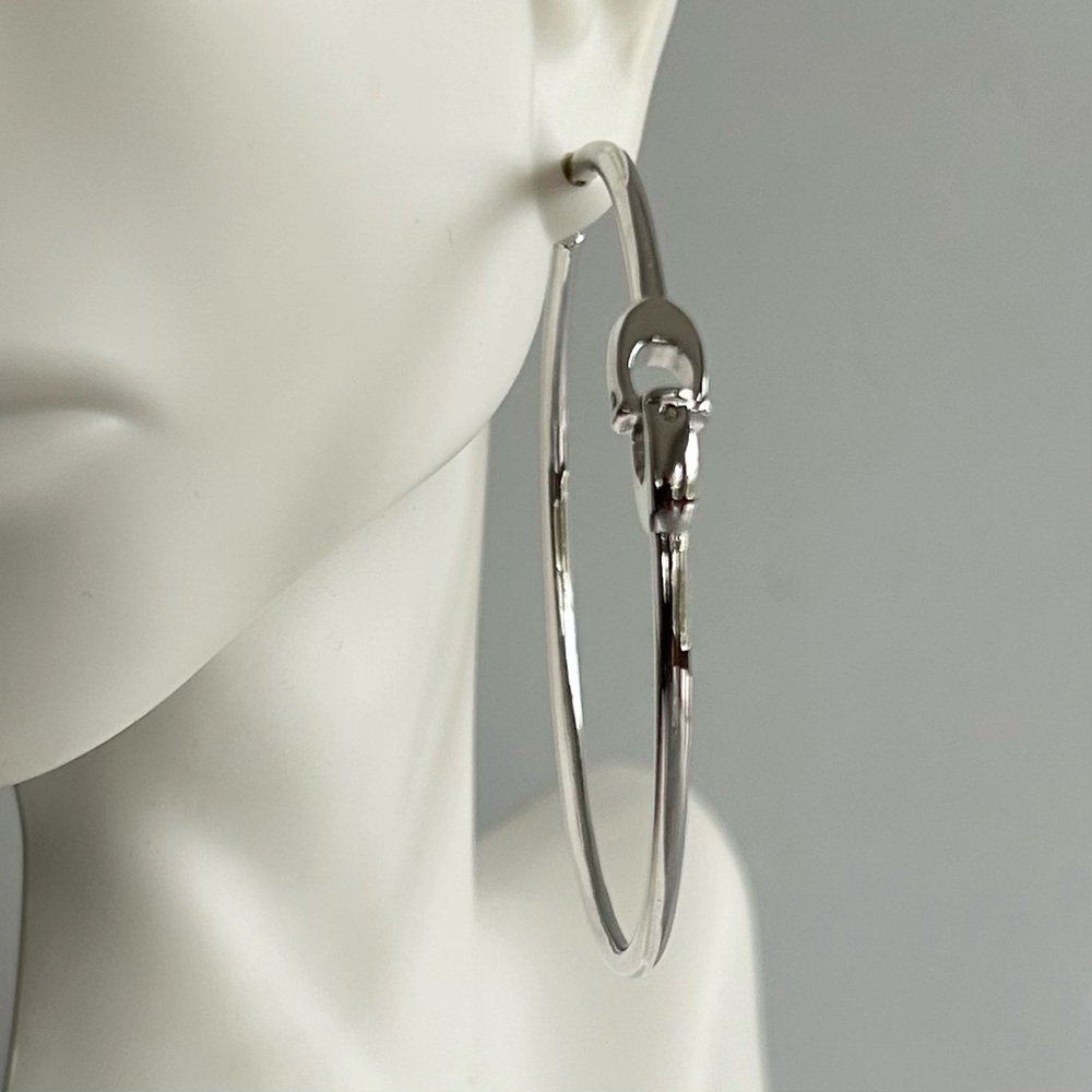 COACH Interlocking Signature C Large Hoop Earrings, Silver NWOT - Picture 5 of 7